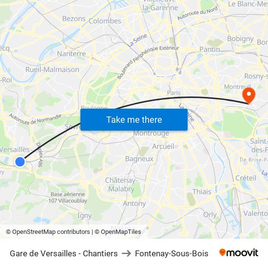 Gare de Versailles - Chantiers to Fontenay-Sous-Bois map