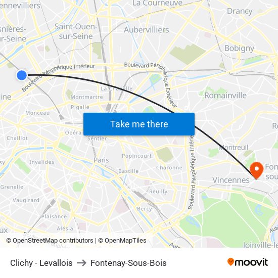 Clichy - Levallois to Fontenay-Sous-Bois map