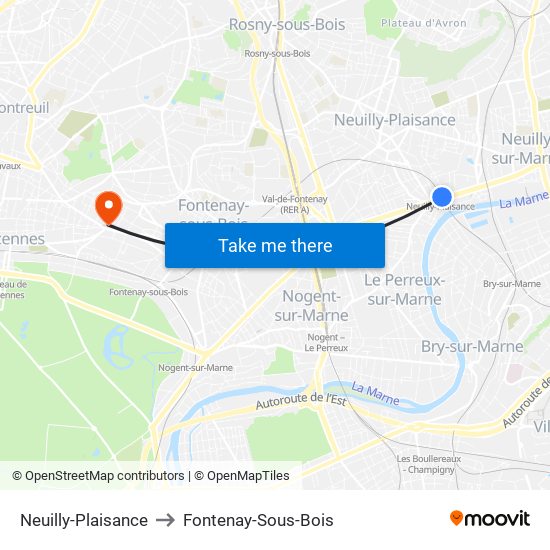 Neuilly-Plaisance to Fontenay-Sous-Bois map