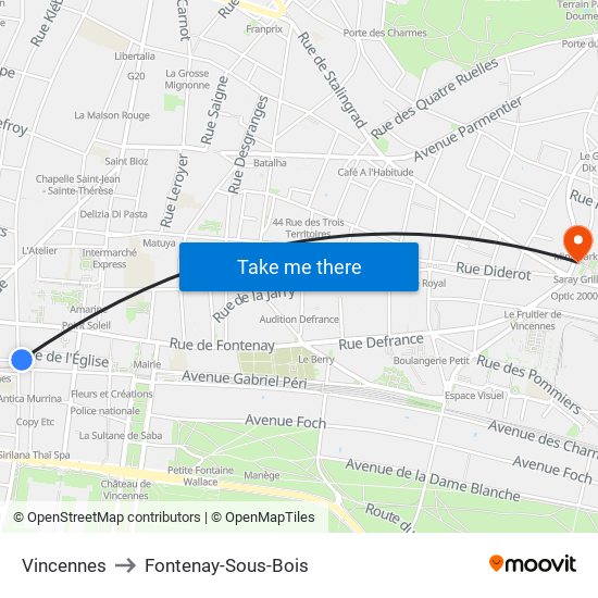 Vincennes to Fontenay-Sous-Bois map