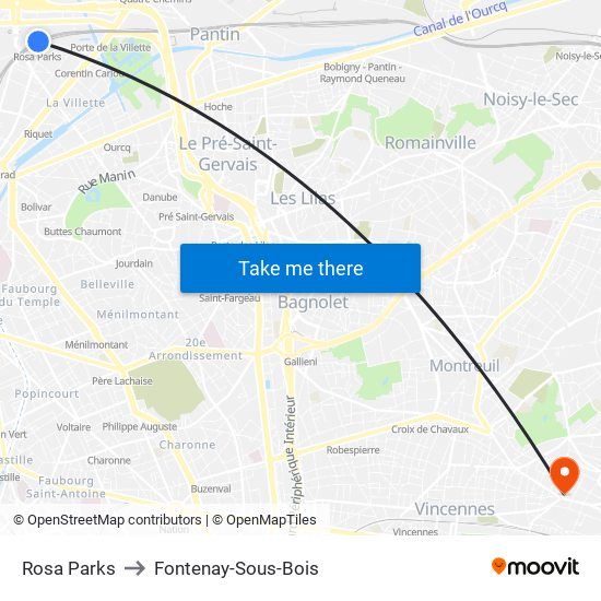 Rosa Parks to Fontenay-Sous-Bois map