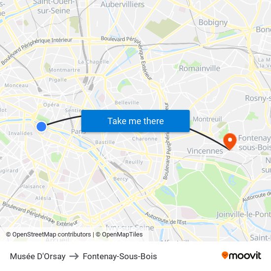 Musée D'Orsay to Fontenay-Sous-Bois map