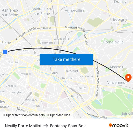 Neuilly Porte Maillot to Fontenay-Sous-Bois map