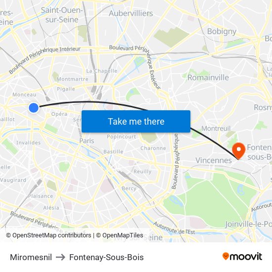 Miromesnil to Fontenay-Sous-Bois map