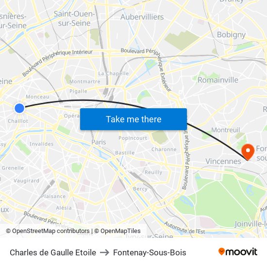 Charles de Gaulle Etoile to Fontenay-Sous-Bois map