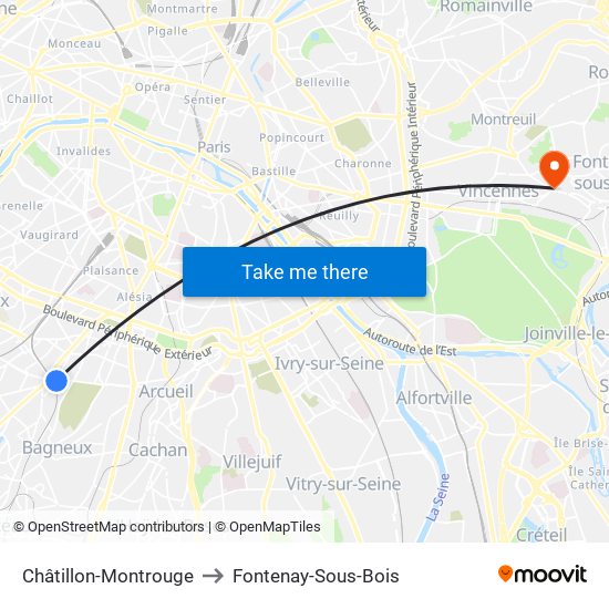 Châtillon-Montrouge to Fontenay-Sous-Bois map