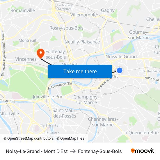 Noisy-Le-Grand - Mont D'Est to Fontenay-Sous-Bois map