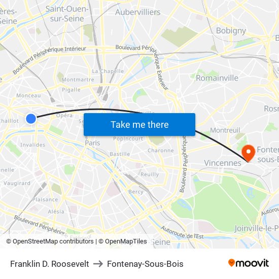 Franklin D. Roosevelt to Fontenay-Sous-Bois map