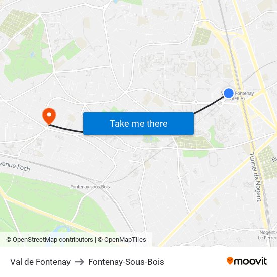 Val de Fontenay to Fontenay-Sous-Bois map