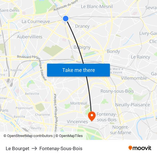 Le Bourget to Fontenay-Sous-Bois map