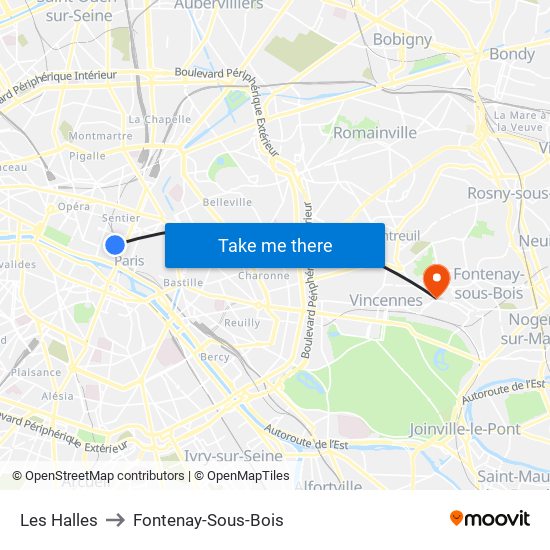 Les Halles to Fontenay-Sous-Bois map