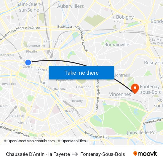 Chaussée D'Antin - la Fayette to Fontenay-Sous-Bois map