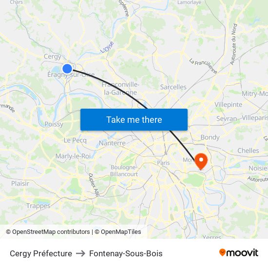 Cergy Préfecture to Fontenay-Sous-Bois map