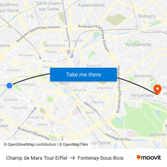 Champ de Mars Tour Eiffel to Fontenay-Sous-Bois map