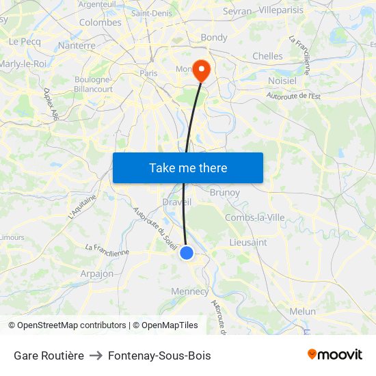 Gare Routière to Fontenay-Sous-Bois map