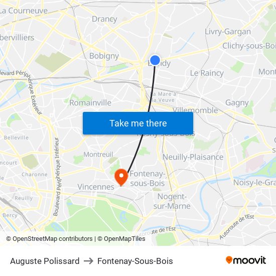 Auguste Polissard to Fontenay-Sous-Bois map