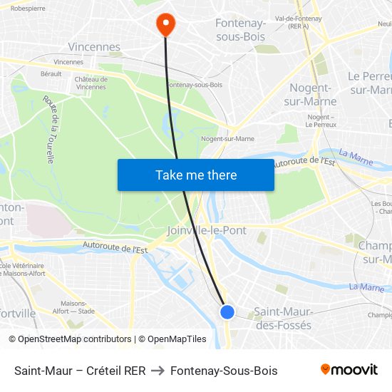 Saint-Maur – Créteil RER to Fontenay-Sous-Bois map