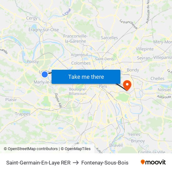 Saint-Germain-En-Laye RER to Fontenay-Sous-Bois map