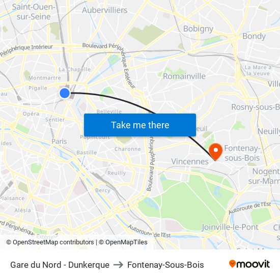 Gare du Nord - Dunkerque to Fontenay-Sous-Bois map