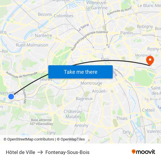 Hôtel de Ville to Fontenay-Sous-Bois map