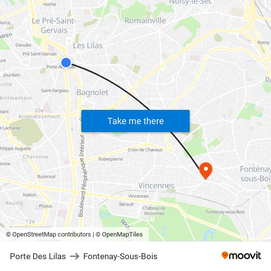 Porte Des Lilas to Fontenay-Sous-Bois map