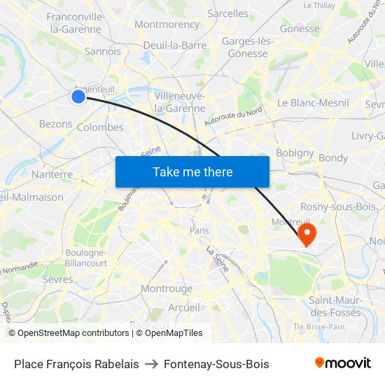 Place François Rabelais to Fontenay-Sous-Bois map