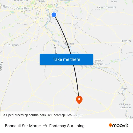 Bonneuil-Sur-Marne to Fontenay-Sur-Loing map