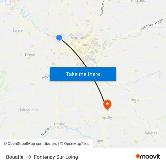 Bouafle to Fontenay-Sur-Loing map