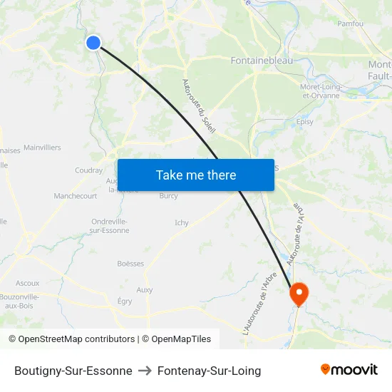 Boutigny-Sur-Essonne to Fontenay-Sur-Loing map