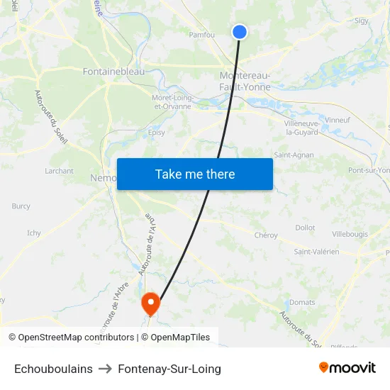 Echouboulains to Fontenay-Sur-Loing map