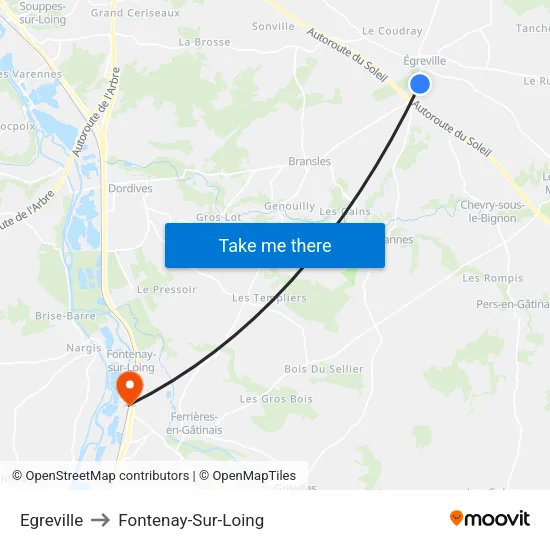 Egreville to Fontenay-Sur-Loing map