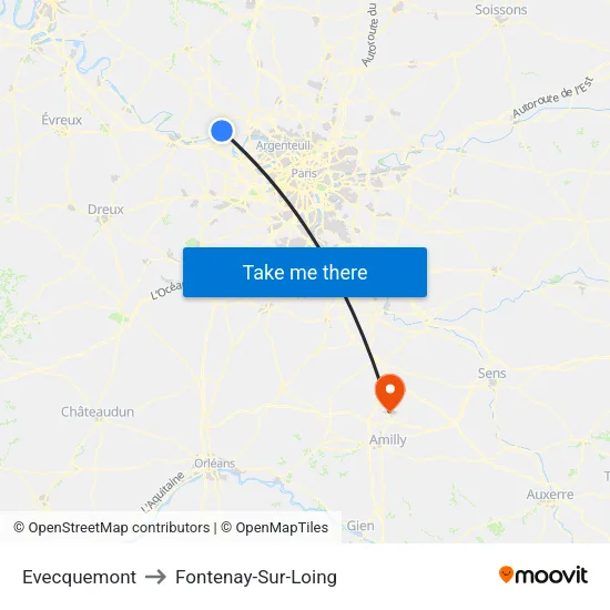 Evecquemont to Fontenay-Sur-Loing map