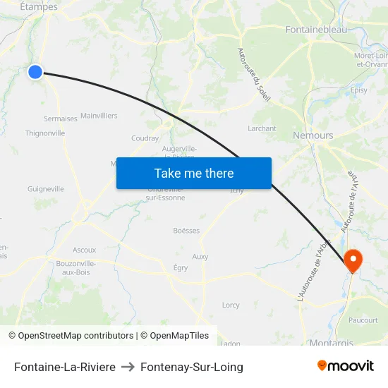 Fontaine-La-Riviere to Fontenay-Sur-Loing map
