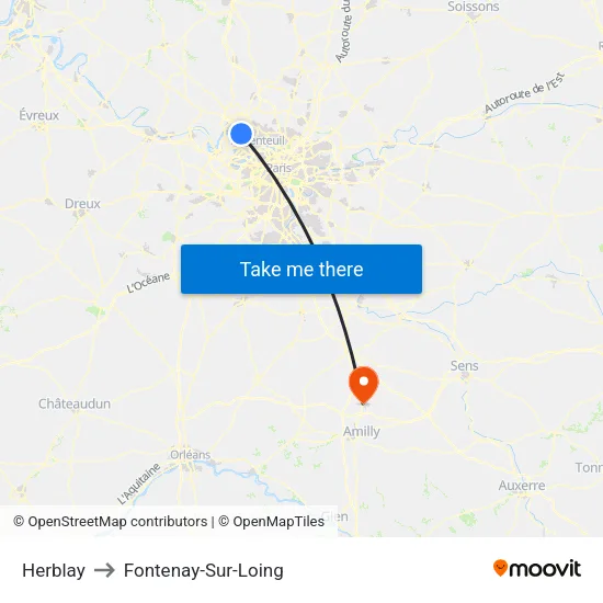 Herblay to Fontenay-Sur-Loing map