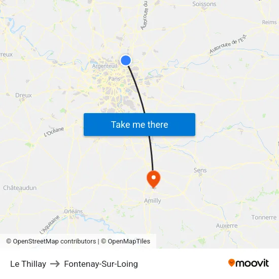 Le Thillay to Fontenay-Sur-Loing map