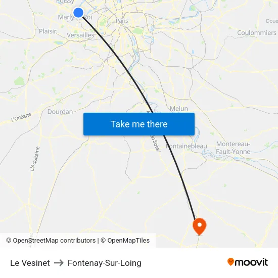Le Vesinet to Fontenay-Sur-Loing map