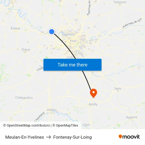 Meulan-En-Yvelines to Fontenay-Sur-Loing map