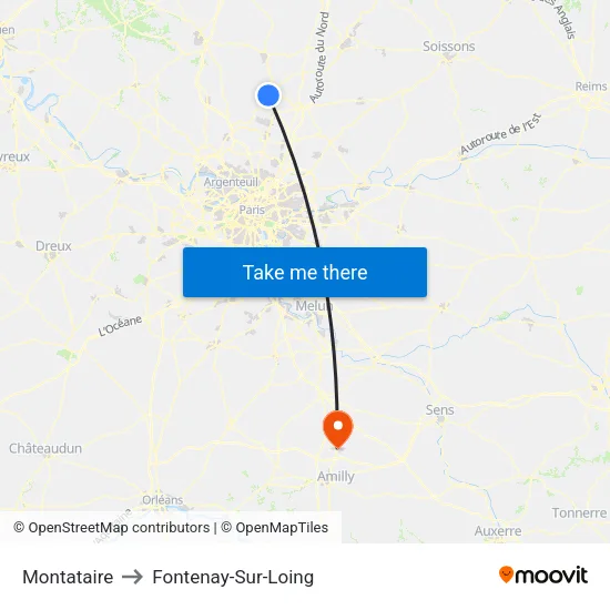 Montataire to Fontenay-Sur-Loing map