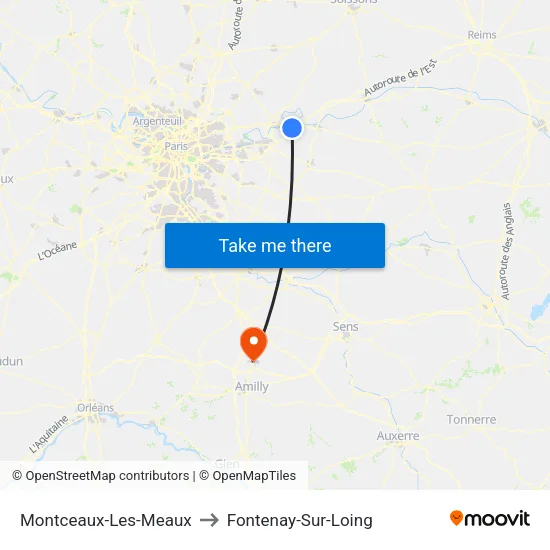 Montceaux-Les-Meaux to Fontenay-Sur-Loing map