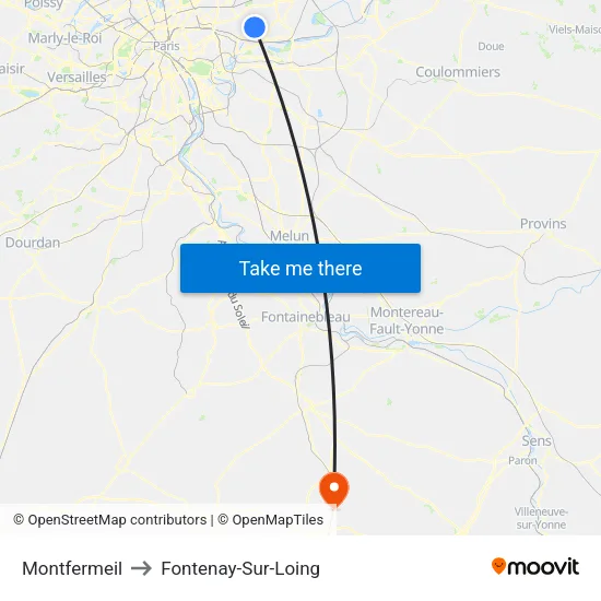 Montfermeil to Fontenay-Sur-Loing map