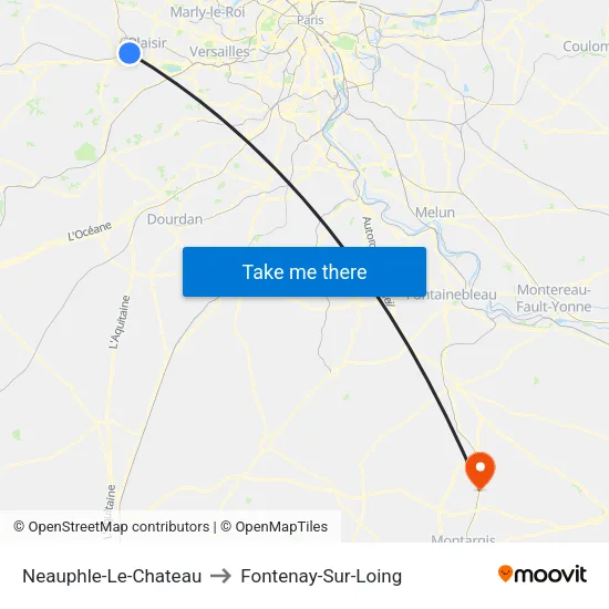 Neauphle-Le-Chateau to Fontenay-Sur-Loing map