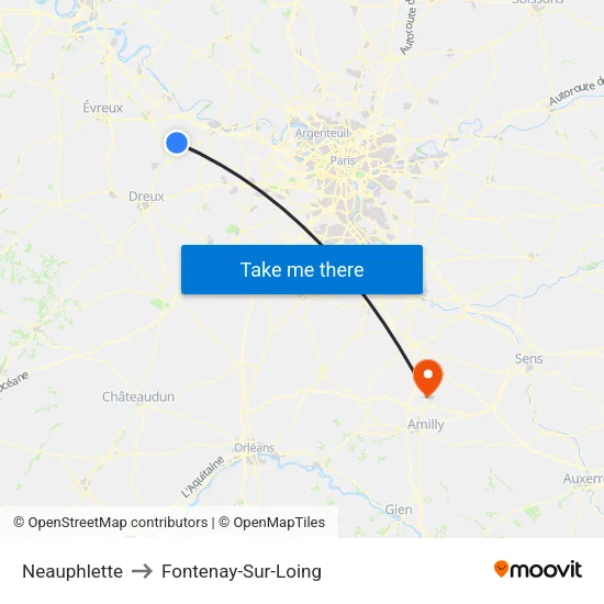 Neauphlette to Fontenay-Sur-Loing map