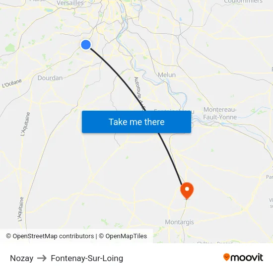 Nozay to Fontenay-Sur-Loing map