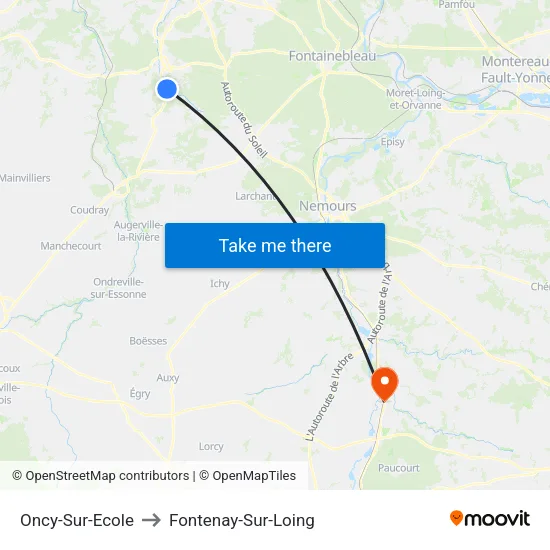 Oncy-Sur-Ecole to Fontenay-Sur-Loing map