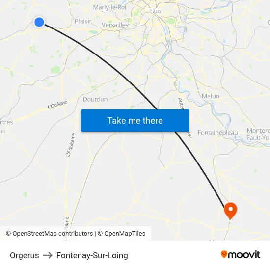 Orgerus to Fontenay-Sur-Loing map