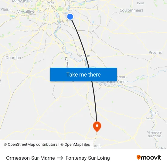 Ormesson-Sur-Marne to Fontenay-Sur-Loing map