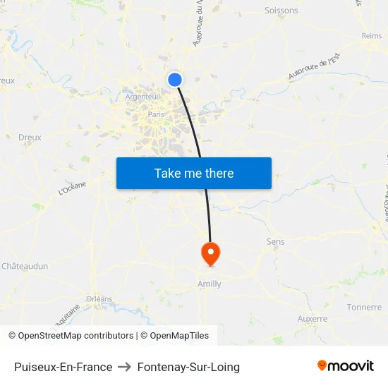 Puiseux-En-France to Fontenay-Sur-Loing map