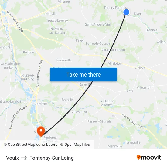 Voulx to Fontenay-Sur-Loing map