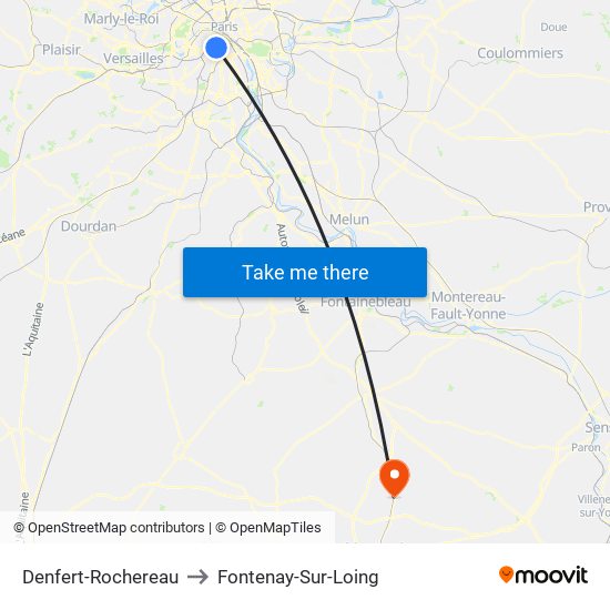 Denfert-Rochereau to Fontenay-Sur-Loing map