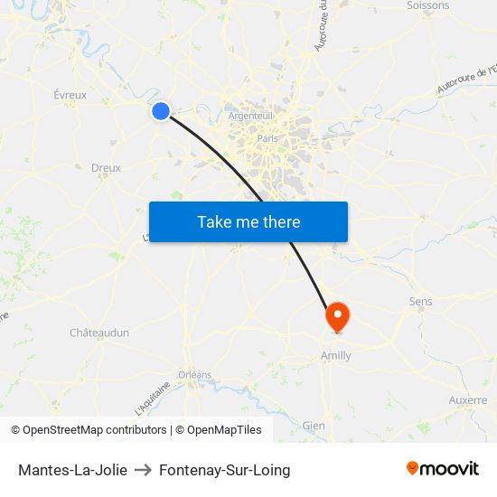 Mantes-La-Jolie to Fontenay-Sur-Loing map